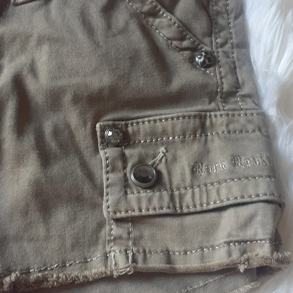 Rock Revival Distressed Olive Green Denim Shorts Size 27